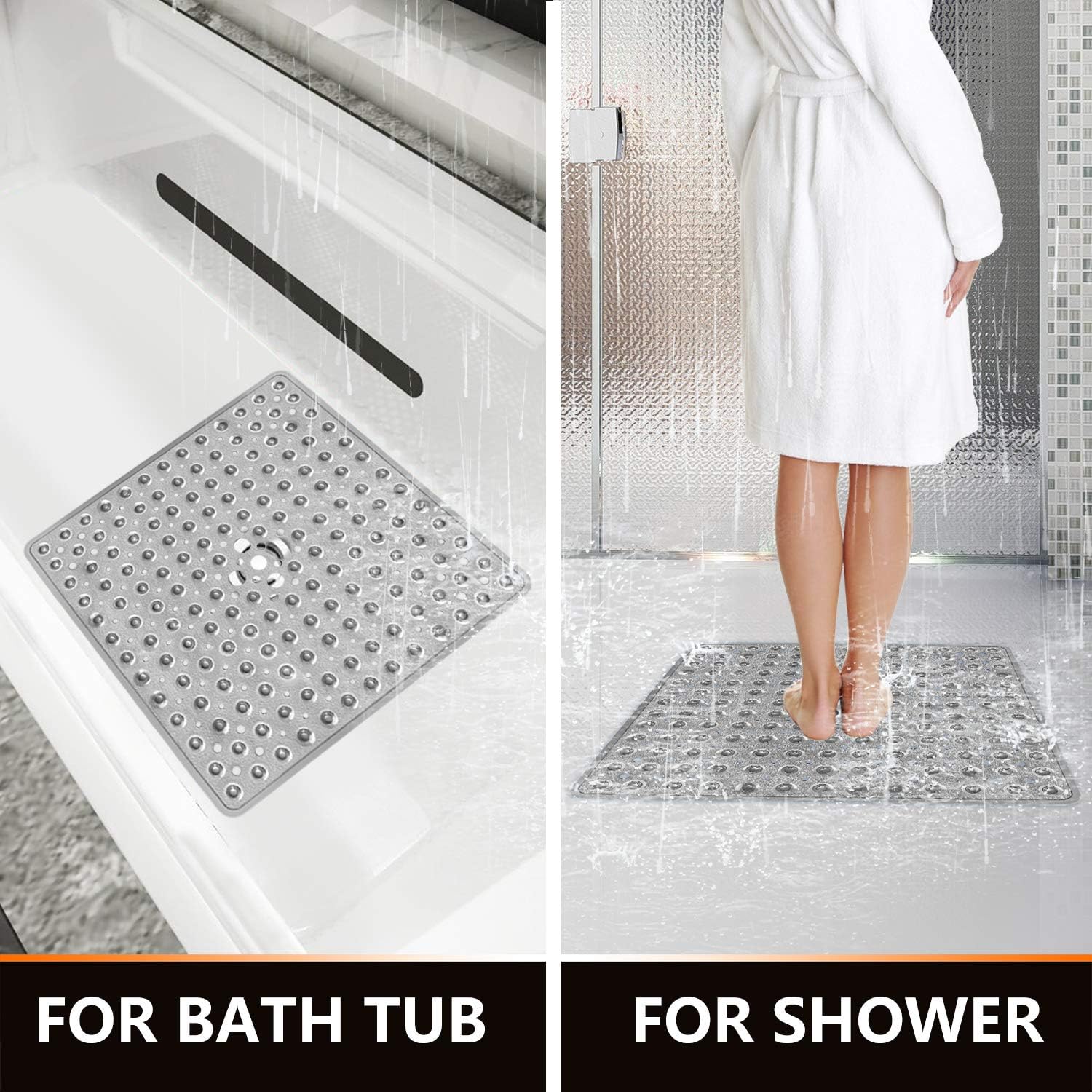 Yimobra Shower Mat for Bathtub, 21 x 21 Inches Bath Tub Square Mats, Non-Slip with Drain Holes, Suction Cups, BPA, Latex, Phthalate Free, Machine Washable, Clear Gray: Home & Kitchen