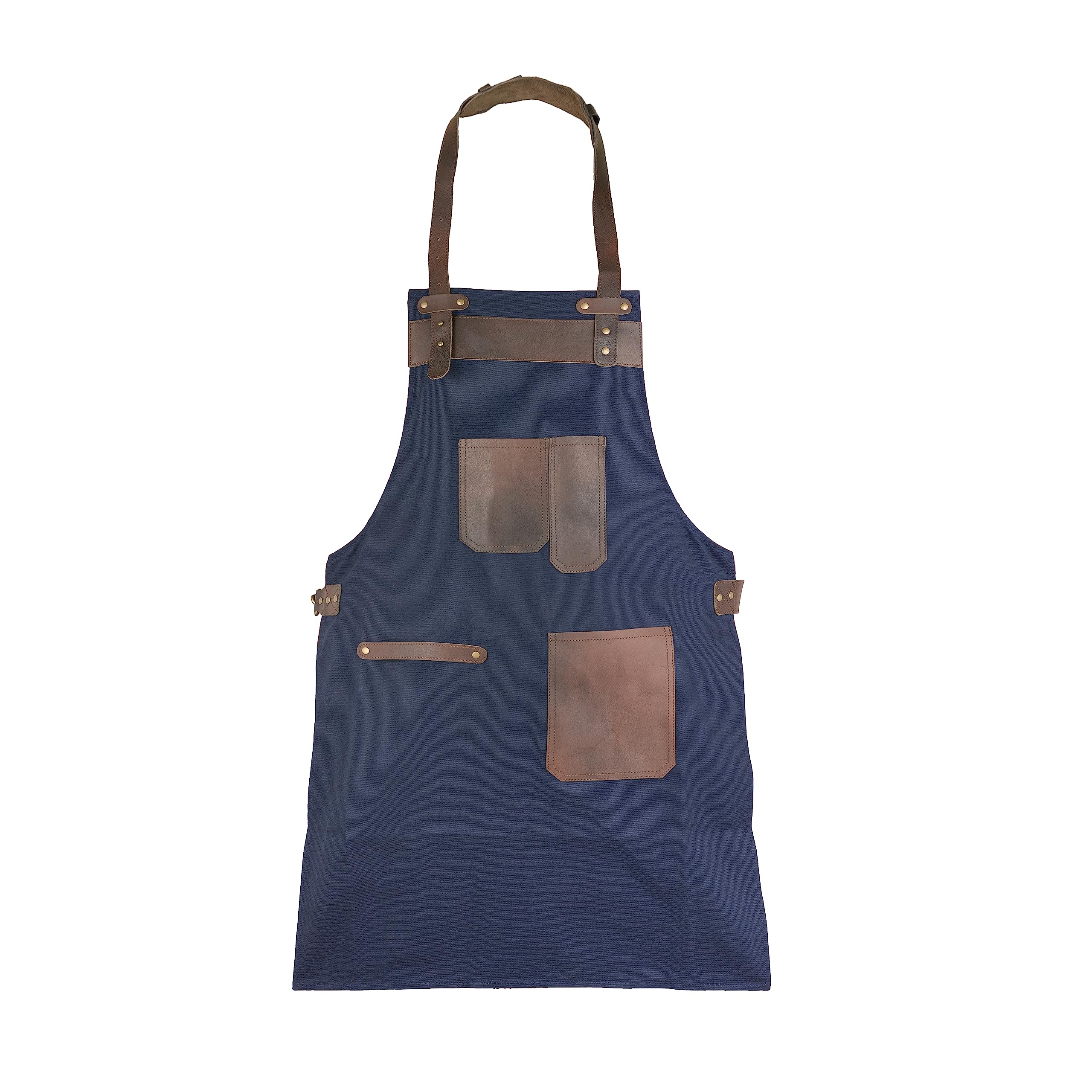 Leathershire Top Grain Leather Canvas Apron – Butcher, Cook, BBQ, Chef, Woodwork & DIY Heavy Duty Kitchen Workshop Apron – Gift for Him & Her (Blue)