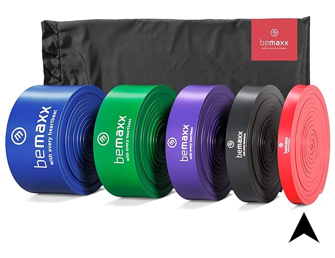 BeMaxx Fitnessbänder Pull Up Resistance Band Fitnessband Fitness + Trainingsguide – DAS Klimmzug Widerstandsband – Klimmzughi