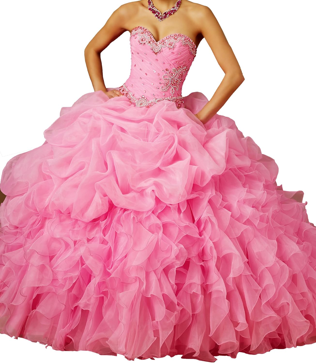 Elley Women's Ruched Bust Sleeveless Sweet 16 Organza Prom