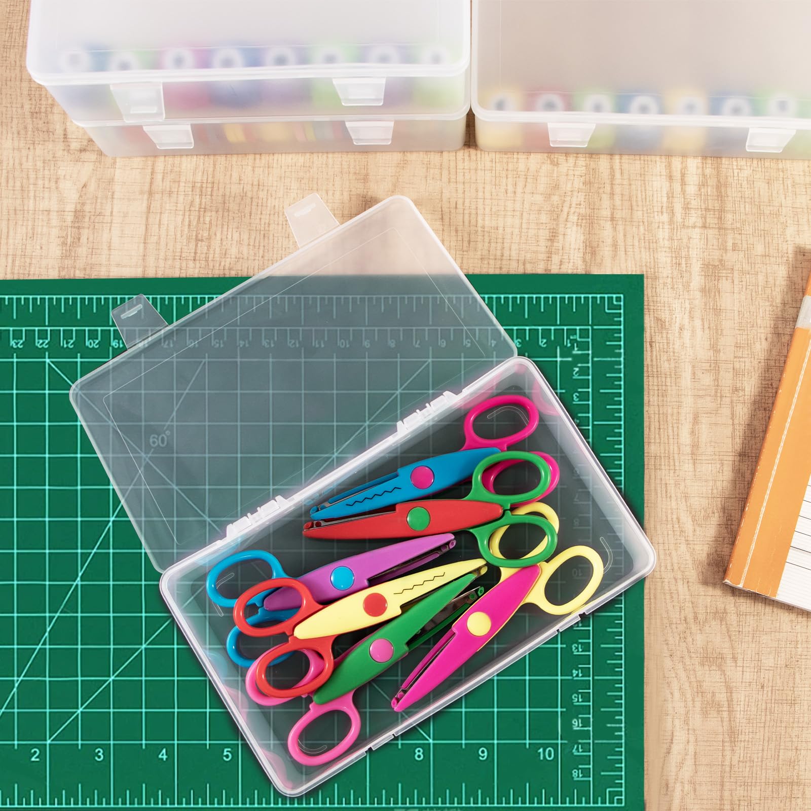 Ganydet 4 Pack Small Plastic Containers, Rectangular Pencil Crayon Box Storage Containers with Lid, Clear Storage Containers Craft Box for Washi Tape Crayon Bead Ribbons, 8.6