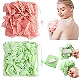 2 Pcs Bath Sponge with Drawstring,That Holds Bar Soap,for Cleansing and Smooth Skin,2 in 1 Loofah Washcloth Combo Soap Bar Loofah(Pink,Green)