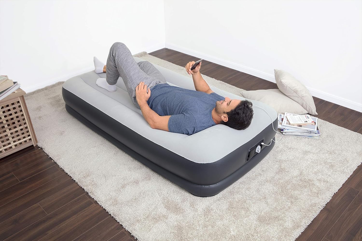 SleepLux Twin Air Mattress with Built-in AC Pump | 15" Raised Inflatable Airbed | Includes Built-in Pillow and USB Charge Port | Best Back and Shoulder Support | Durable Tritech Material, Multi: Sports & Outdoors