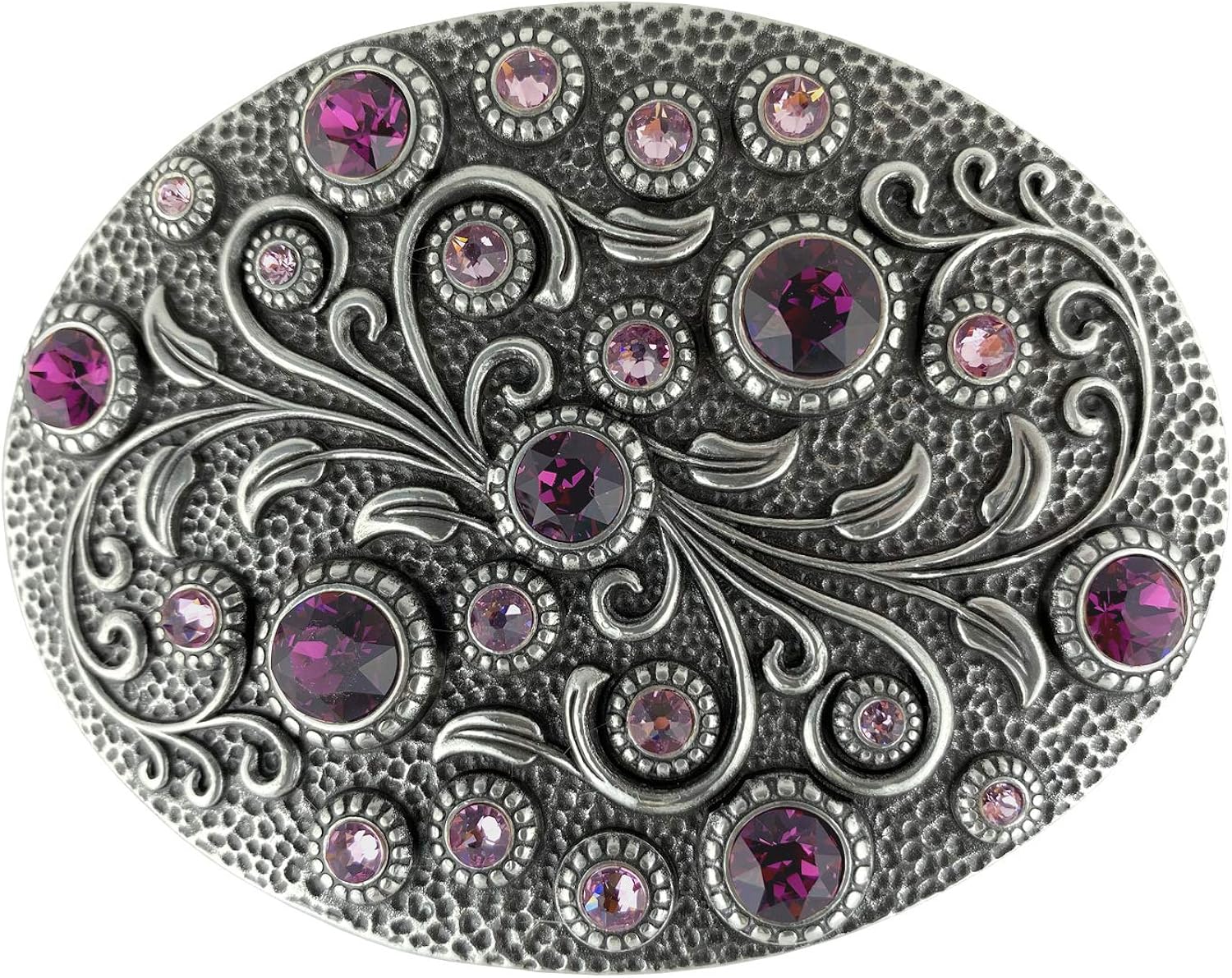 Swarovski rhinestone Crystal Belt Buckle Antique Oval Floral Engraved Buckle-Light & Dark Amethyst: Clothing