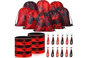 Lothee 32 Pcs Spider Party Favors Spiderweb Theme Birthday Party Decor Drawstring Bags Goodie Bags with Rubber Bracelets Wristlet Keychain Stocking Stuffers for Christmas Supplies Xmas Gift(Cool)
