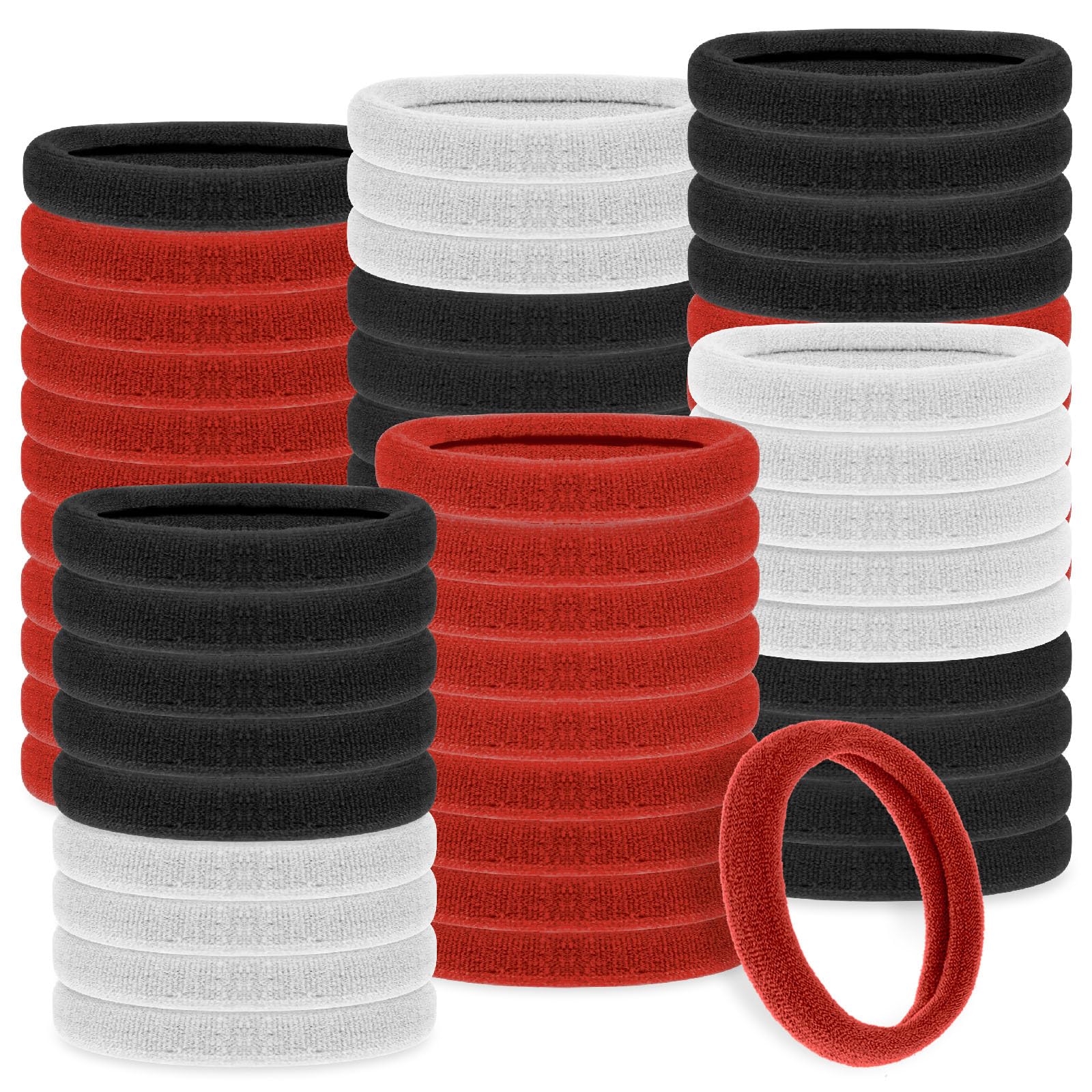 cobee Hair Bobbles for Women, 100 Pcs Nylon Hair Ties No Damage for Thick Hair Seamless Soft Hair Bands Bulk Hair Ties Ponytail Holders Stretch Headbands Accessories(Black, White, Red, 4mm) — image 1