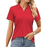 SMENG Women's Polo Shirts Cotton Pique Short Sleeve Summer Tops Collared V-Neck Work,Casual,Golf Shirt