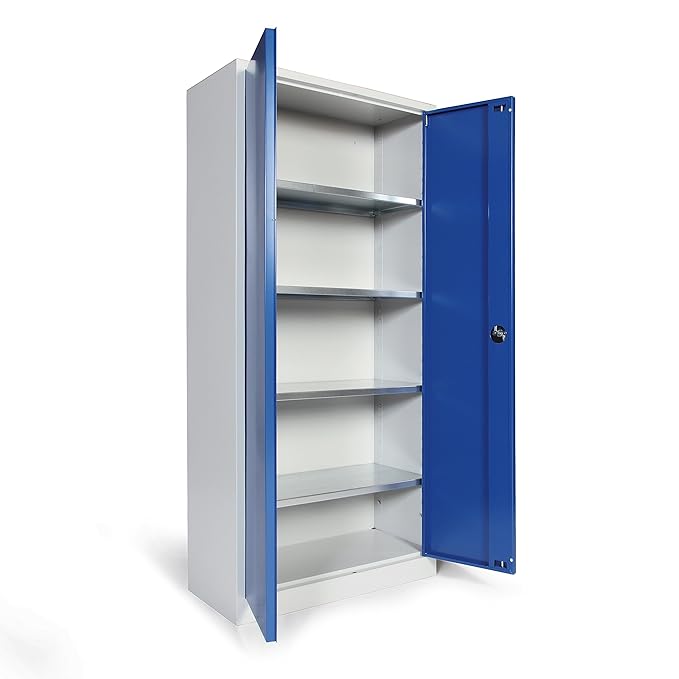 Protaurus Werkzeugschrank Flügeltürschrank, 4 verzinkte Fachböden, HxBxT 1800x800x380mm, Korpus RAL 7035 Lichtgrau, Türen RAL