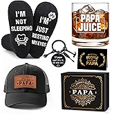 Papa Gifts from Grandkids Papa Birthday Gifts for Men Happy Birthday Gift Ideas for Best Papas from Grandson Granddaughter Grandchildren Funny Gift Set for Christmas, Fathers Day with Hat, Wine Glass