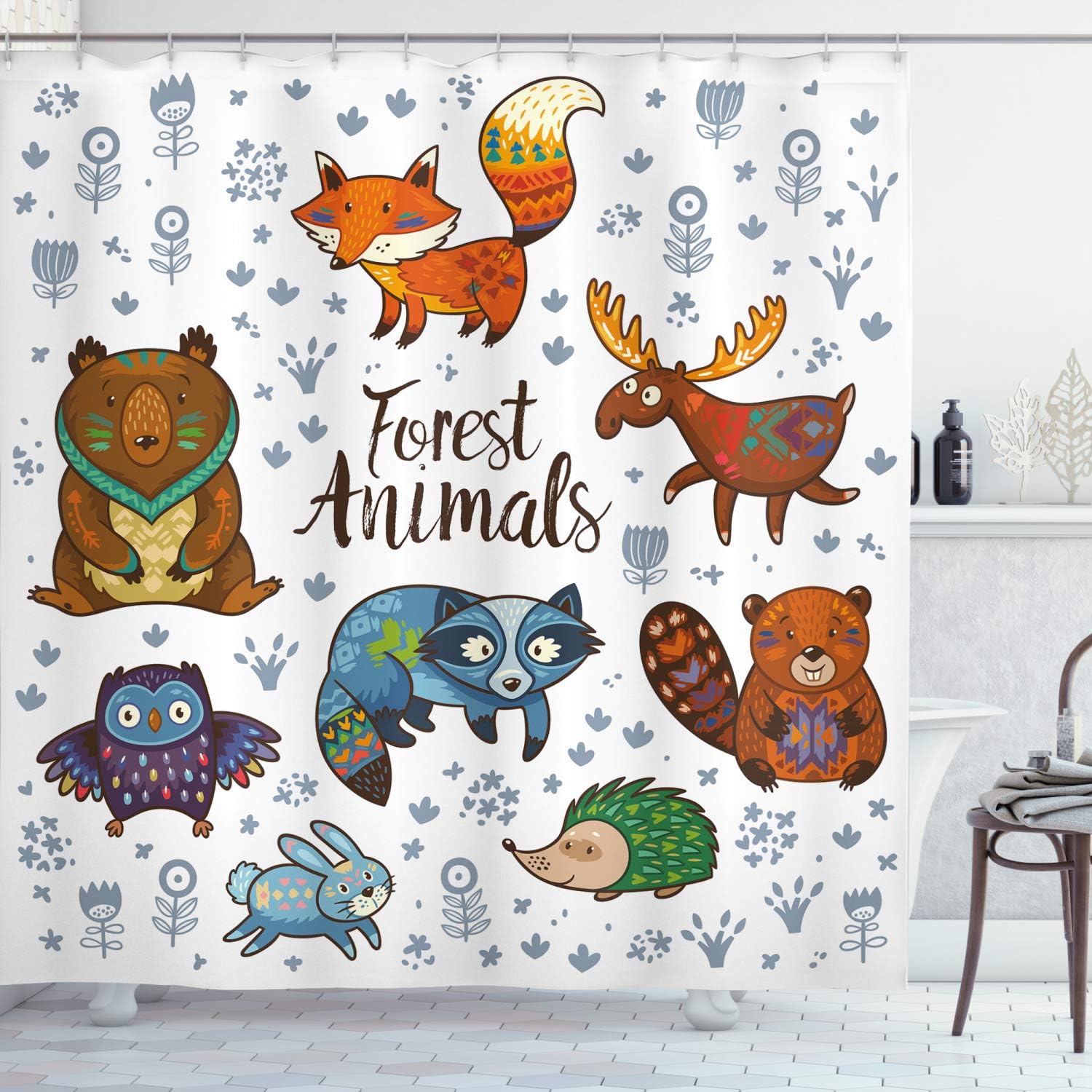 Amazon Com Ambesonne Cabin Shower Curtain Woodland Animals Tribal Nature Elements Kids Room Nursery Themed Art Print Cloth Fabric Bathroom Decor Set With Hooks 84 Long Extra Multicolor Home Kitchen