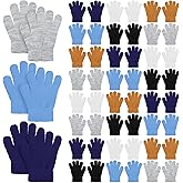Neer 24 Pairs Kid's Gloves Winter Warm Stretchy Knitted Gloves Bulk Winter Finger Mittens for Boys Girls 7-12 Years