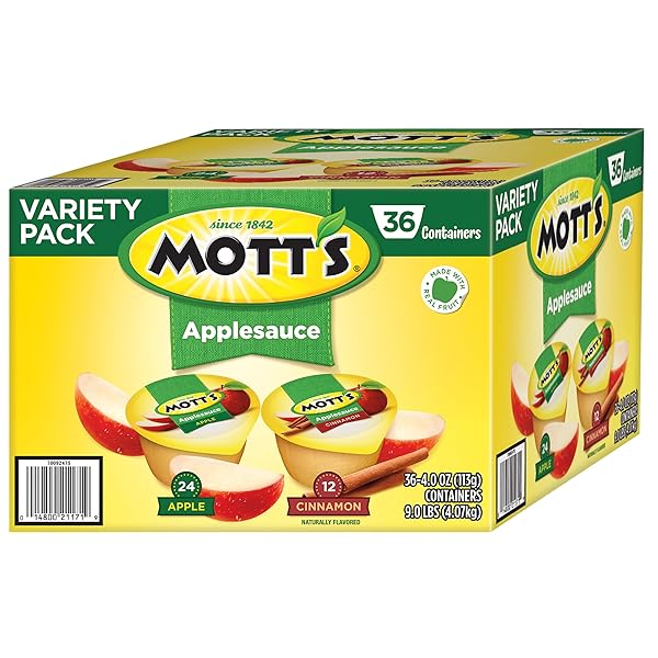 MOTT’S APPLE & CINNAMON VARIETY PACK APPLESAUCE, 4 OZ CUPS, 36 COUNT, NO ARTIFICIAL FLAVORS, GOOD SOURCE OF VITAMIN C, NUTRITIOUS OPTION FOR THE WHOLE FAMILY
