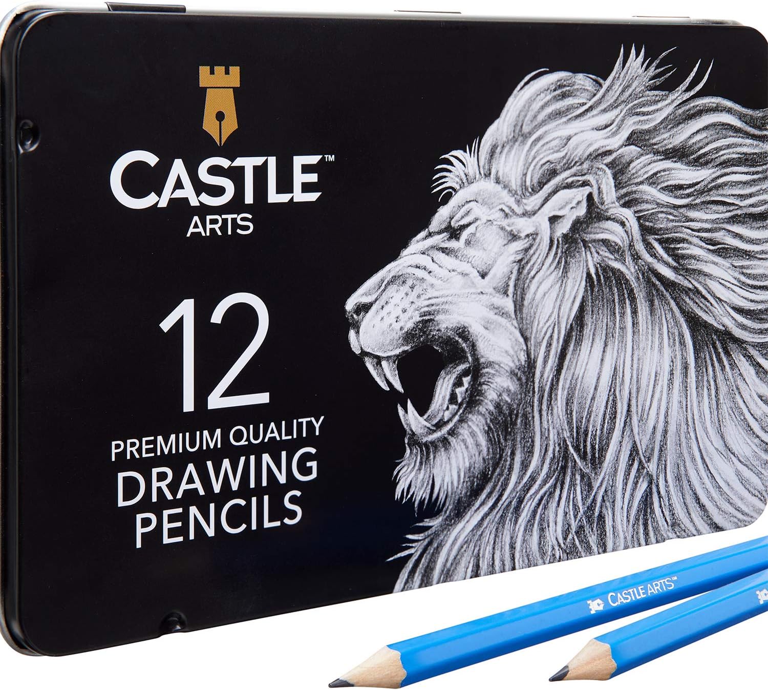 Castle Art Supplies 12 piece Drawing Pencils, Quality Graphite Sketch Pencils with BONUS tin case. Perfect Starter Sketching Pencils or Top Up Set for Art Supplies : Office Products