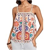 RoseSeek Women's Floral Tropical Boho Tops Spaghetti Strap Tank Top Vacation Beach Summer Camisole Tops