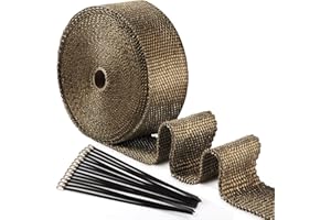 2" x 50"Exhaust Heat Wrap,1Plusselect Fiberglass Exhaust Header Wrap Roll with 15pcs Stainless Steel Ties,High Temp Heat Shield Tape for Motorcycle Car Truck Exhaust Pipes
