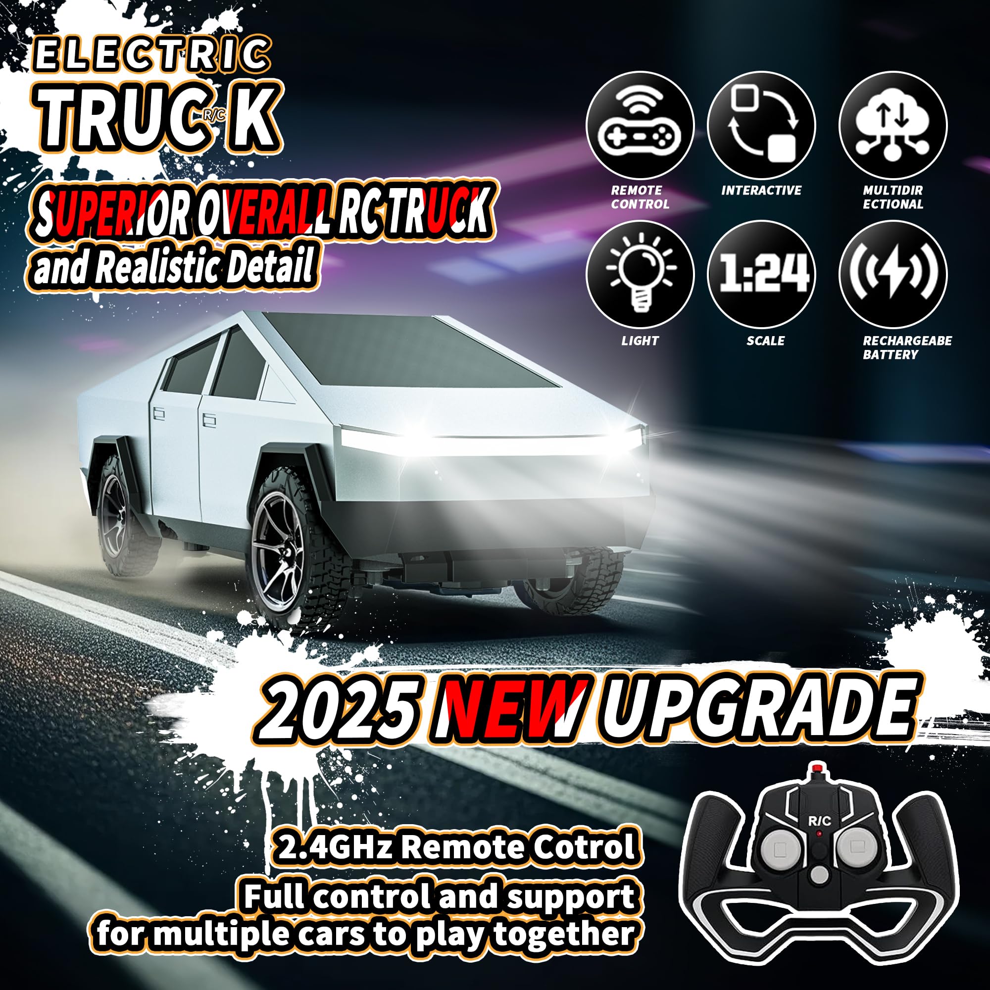 RC Car Toys，All Terrain 2.4GHz RC Truck for Boys Aged 3-8, 8-12, Electric Vehicle Truck Toys for Kids, Birthday Gifts for Kids, Boys and Girls (Silver)