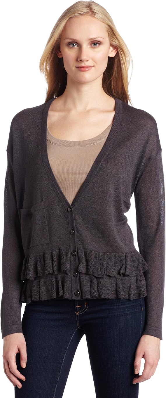 Mac & Jac Women's Ruffle Cardigan Sweater, Gray, XLarge at Amazon