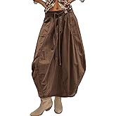 Sujama Cargo Skirt Women Cotton Maxi Skirts Baggy Drawstring Bubble Skirt Casual Poplin Parachute Skirts with Pockets 2026