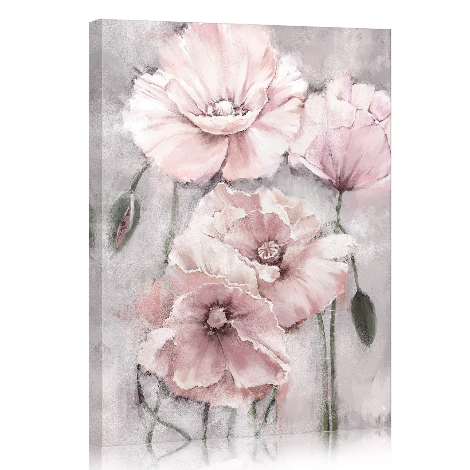 SUMGAR Pink Wall Art Flowers Canvas Prints Floral Blossom Pictures Blush Grey Paintings Artwork Framed for Women Girl's Bedroom Bathroom Home Decor 30x40cm Gift