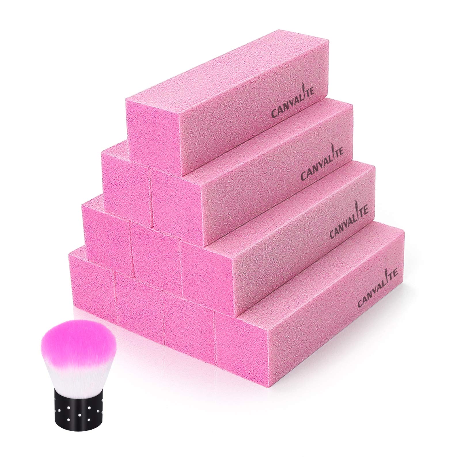 Canvalite 10Pcs Nail Buffer Block with Nail Brush, 120 Grit Professional Salon Nail Buffer Block for Gel Nails