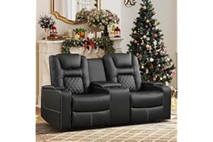 EBELLO Home Theater Seats, Faux Leather Movie Daul Recliner Chair with Console, Power Gaming Loveseat Sofa with Cup Holders and USB Charge