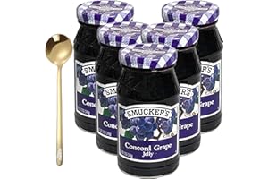 MOOFIN Concord Grape Jelly Pack Of 5, Bulk Size, 64 Oz - Bundle With Golden Ss Spoon - Smooth Spread, Great Value Smooth Spread, Great For Breakfast
