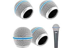 4-Pack Metal Microphone Grille Replacement for Shure SM58/Beta58A, PGX24, SLX4 – Blue Steel & Silver Mesh Head with Built-in 