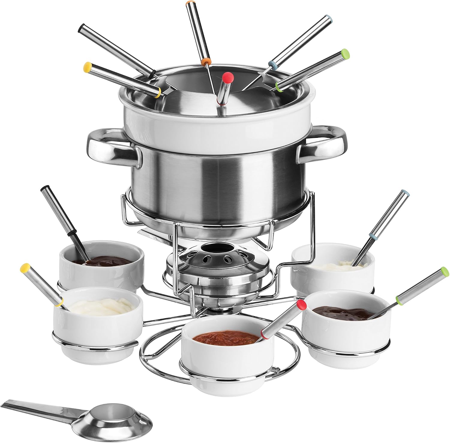Premier Housewares Stainless Steel Fondue Set, Chocolate or Cheese, Porcelain Sets - White, H27 x W34 x D34cm - Image 5
