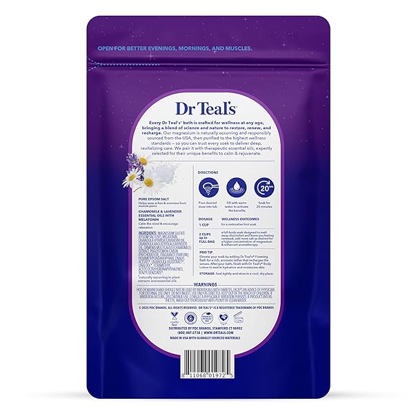 DR TEAL’S PURE EPSOM SALT, MELATONIN SLEEP SOAK WITH ESSENTIAL OIL BLEND, 3 LB (PACK OF 4)
