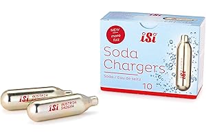 iSi North America CO2 Soda Siphon Chargers, 8.4g Carbon Dioxide - Compatible with Classic SodaMaker & Stainless Steel Soda Siphon, Recyclable Gold Cartridges, Made in Austria (10-Pack)