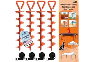 Eurmax USA Trampoline Stakes Heavy Duty Trampoline Parts Steel Stakes Anchor Kit for Trampolines Canopy Anchor Dog Tie Out Stakes -Set of 4 Bonus 4 Strong Belt(Orange)