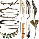 Landical 12 Pcs Extra Large Safety Pins for Women Vintage Elegant Brooches Clothing Decorative Oversized Safety Pins Gifts Ginkgo Leaf Retro Alloy Brooches for Hat Sweater Shawl Scarf