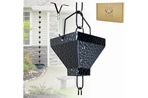 U-nitt Rain Chain Water Collection for Gutters, Rainwater Catcher & Diverter, 8.5 FT Chains for Outside Garden, Black Square Cups, Roof Downspout, Works with Heavy Rain, w/Gutter Clip for Rainchains