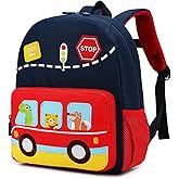 willikiva Car Dinosaur Kids Toddler Backpack for Boys and Girls Children Waterproof Preschool Bag(Red Music Party)