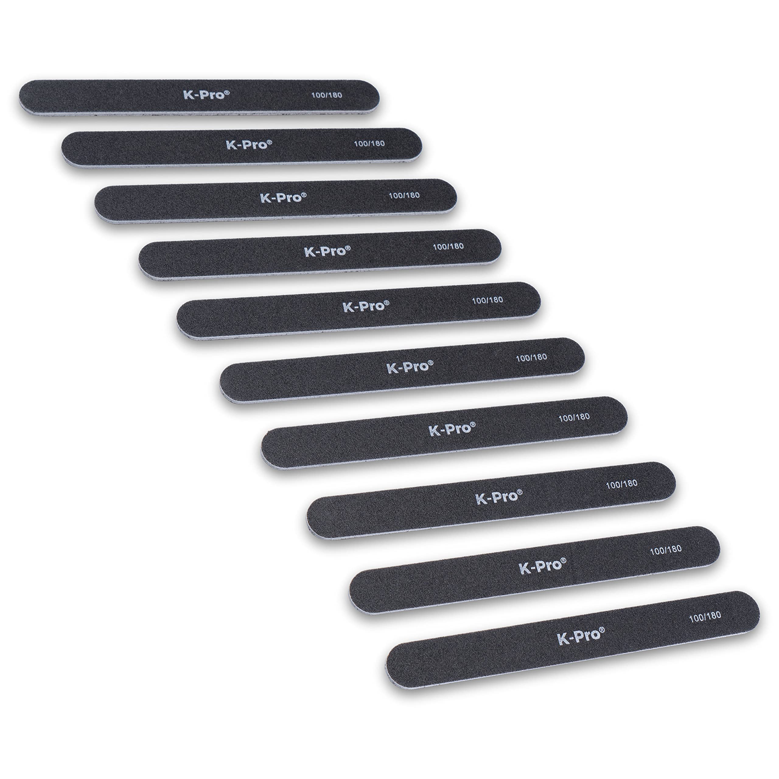 K-Pro Professional Nail File Set, 100/180 grit, 10 pieces, Black, Acrylic