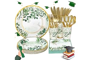 Gudvilla 168 Pcs Sage Green Baby Shower Decorations, Sage Green Plates, Bridal Shower Plates and Napkins sets, Eucalyptus Bab