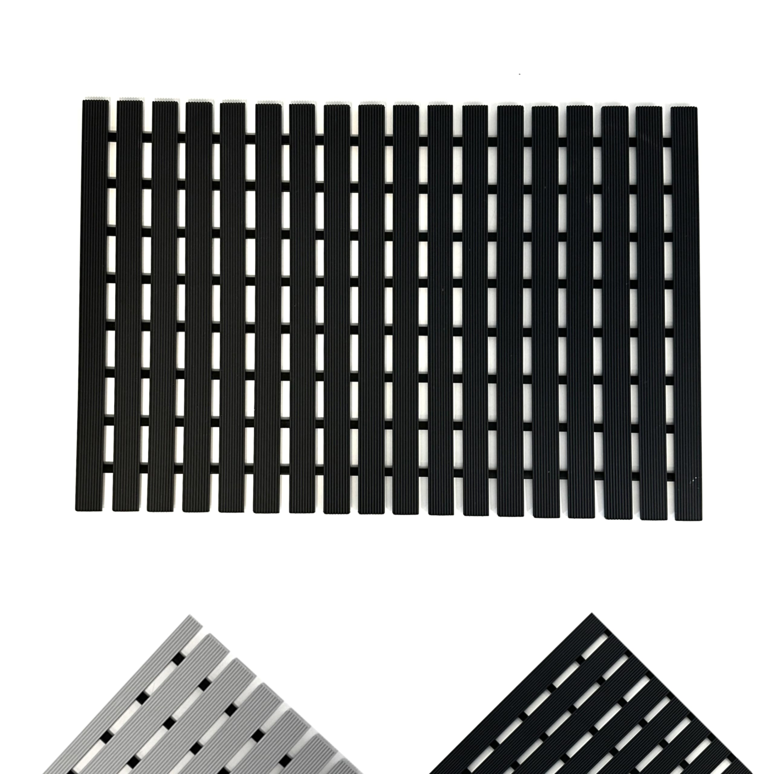 Nicoman Shower Mat Non-Slip Bath Drainage Matt Slatted Duckboard Design| BLACK - (64x43cm / 25x17 inches)
