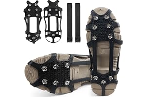 VATEICO Ice Cleats Snow Traction for Shoes and Boots Ice Snow Crampons Ice Gripper for Walking on Snow and Ice 9-Studs Non Slip Ice Cleats Rubber Overshoe Slip-on Stretch Footwear Winter Hiking Climbing