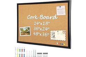 ORIENTOOLS 36" x 24" Framed Cork Board for Walls, Bulletin Board with 10 Push Color Pins, Hanging Pin Board, Decorative Vision Board, Large Corkboard for Office, Home, School, Cubicle