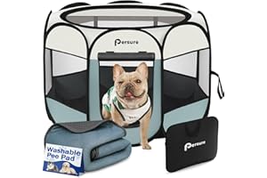 PERSURE Dog Cat Playpen Indoor Outdoor for Puppy Pet Dogs Cat Recovery After Surgery, Dog Tent Crates Cage Indoor/Outdoor, Portable Pop Up Kennel with Carrying Case for Travel (Grey with Pad, Medium)