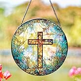 Stained Glass Cross Sun Catcher - 8'' Handcrafted Suncatcher for Window Home Decor, Symbolizing Faith, Hope, and Light, Perfect for Spiritual Spaces, Weddings, and Religious Celebrations (C)