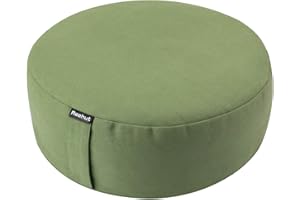 REEHUT Zafu Yoga Meditation Cushion, Round Meditation Pillow Filled with Buckwheat, Zippered Organic Cotton Cover, Machine Washable - 4 Colors and 3 Sizes