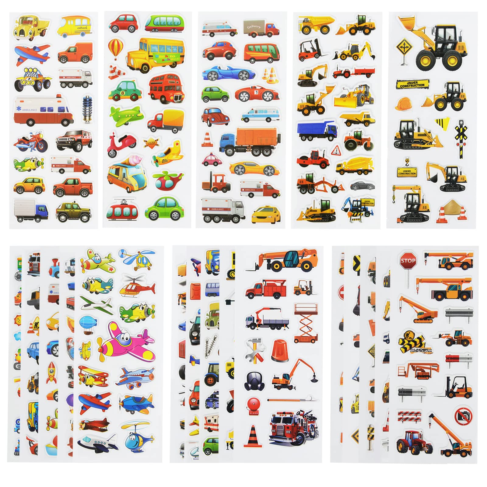 24 Sheets(400+) Car 3D Puffy Stickers for Toddlers