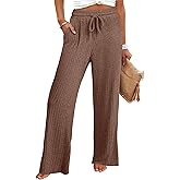 ANRABESS Womens Ribbed Knit Lounge Pajama Pants Soft Fuzzy Comfy Straight Leg Drawstring Fall Loose Pj Bottoms with Pockets
