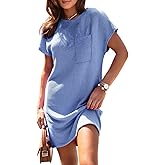 miduo Womens Casual Summer Crewneck Short Sleeve Striped Textured Ribbed Mini Tshirt Shift Dress