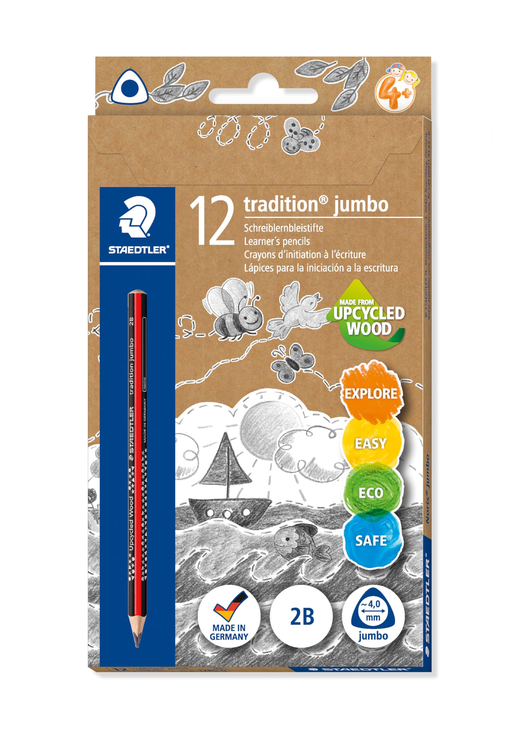 STAEDTLER 1285-1 Noris Club Jumbo Learning to Write Pen, Hardness 2B, Katon Case with 12 Pieces (Pack of 1)