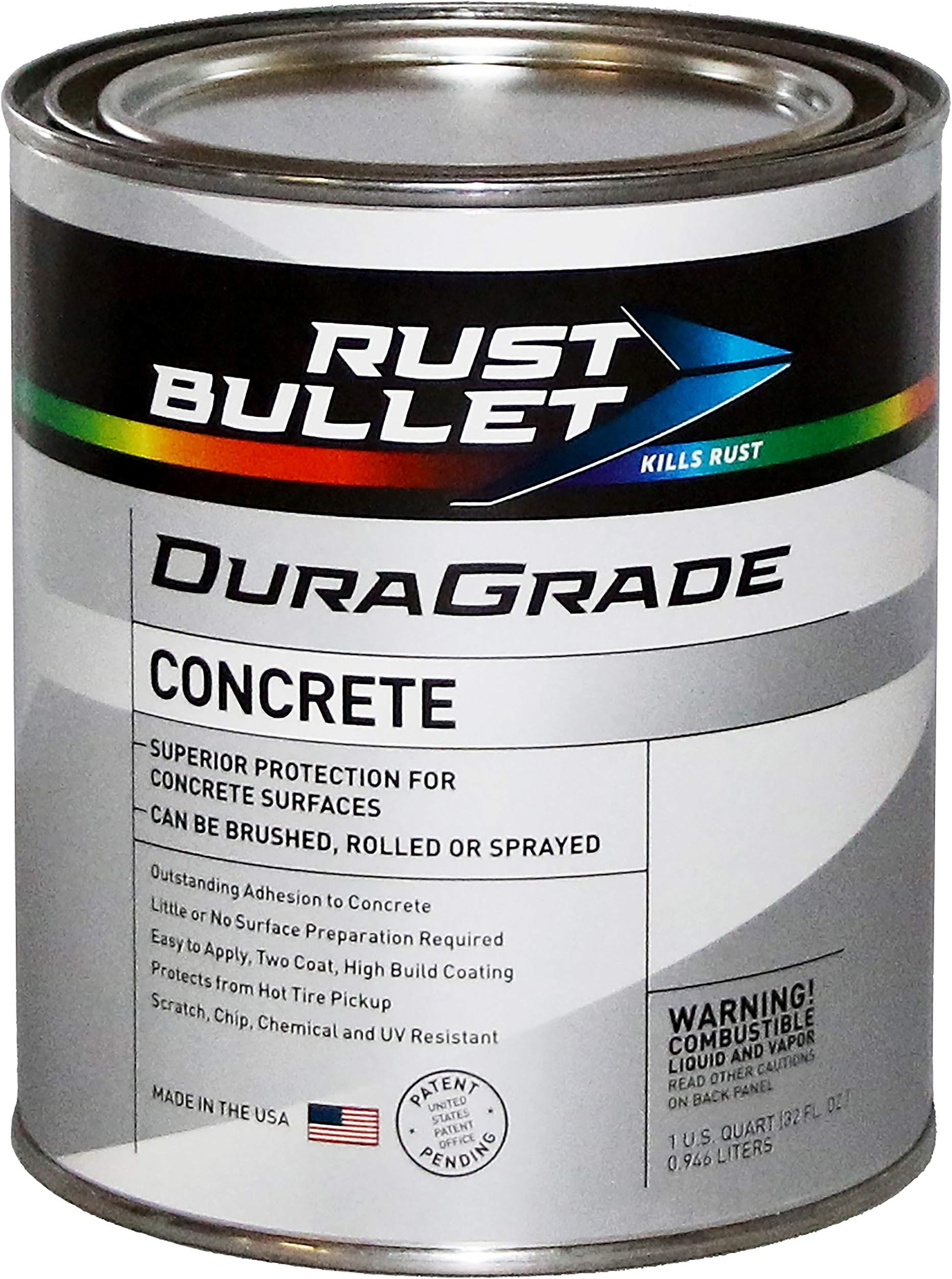 RUST BULLET - DuraGrade Concrete High-Performance Easy to Apply Concrete Coating in Vibrant Colors for Garage Floors, Basements, Porch, Patio and more - Quart, Light Grey
