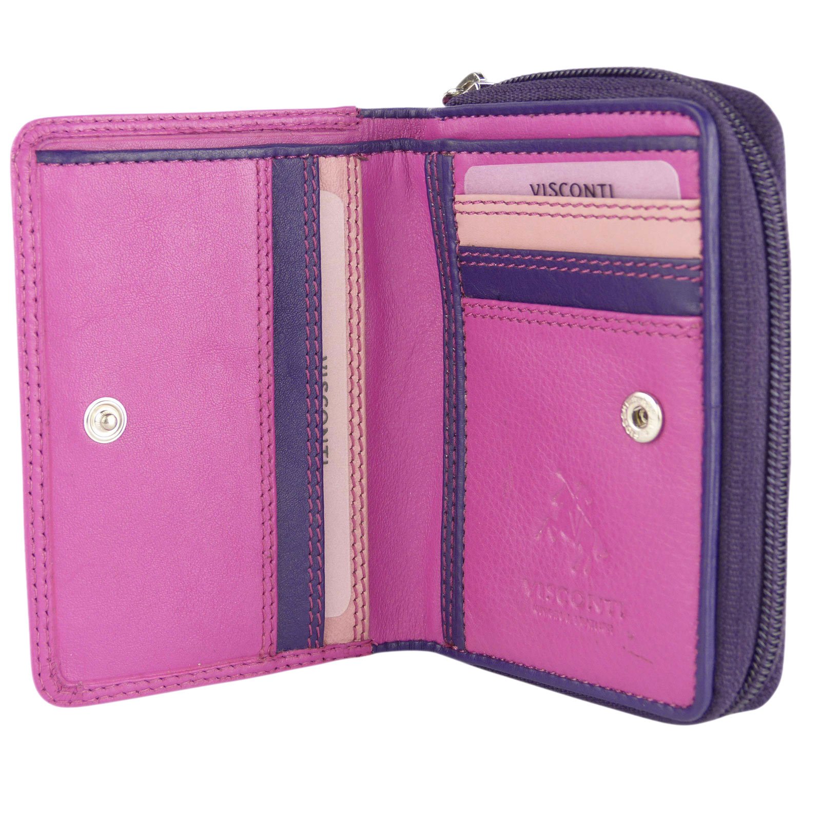 VISCONTI Ladies Compact Leather Purse/Wallet Gift Boxed Bright Colours (Shades of Pink)