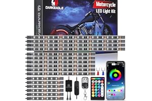 LD DARKEAGLE 16PCS Brights Motorcycle RGB LED Light Kits with Brake Turn Signal,Underglow Lights with APP/RF Remote Dual Zone,Multicolor Waterproof 12V Neon Accent Strip Lights for Harley Honda Yamaha