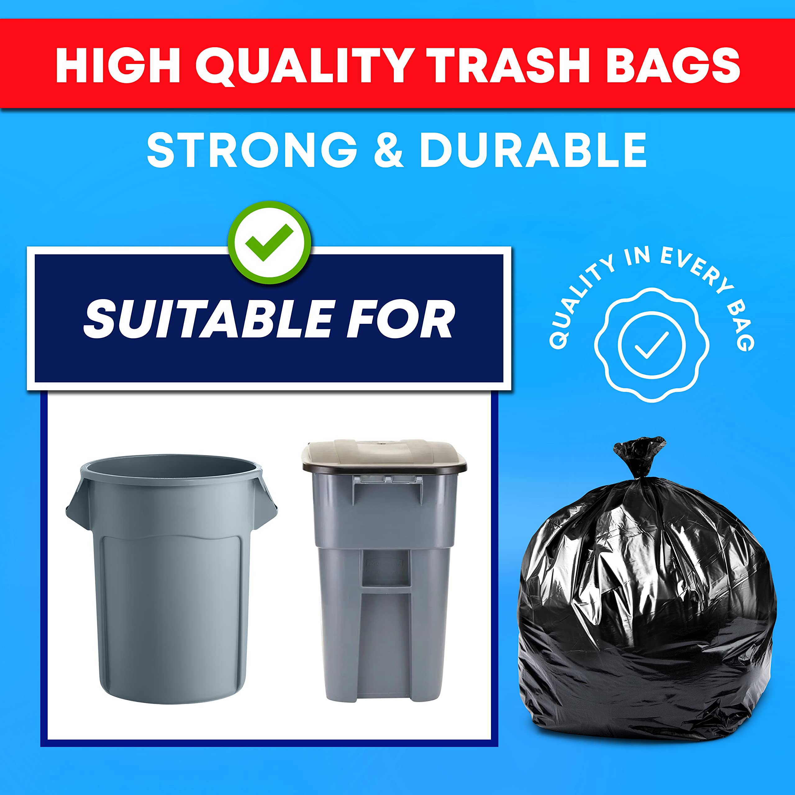 Tasker 55 Gallon Trash Bags (Value 50 Bags w/Ties) Extra Large Industrial Trash Bags 55 Gallon
